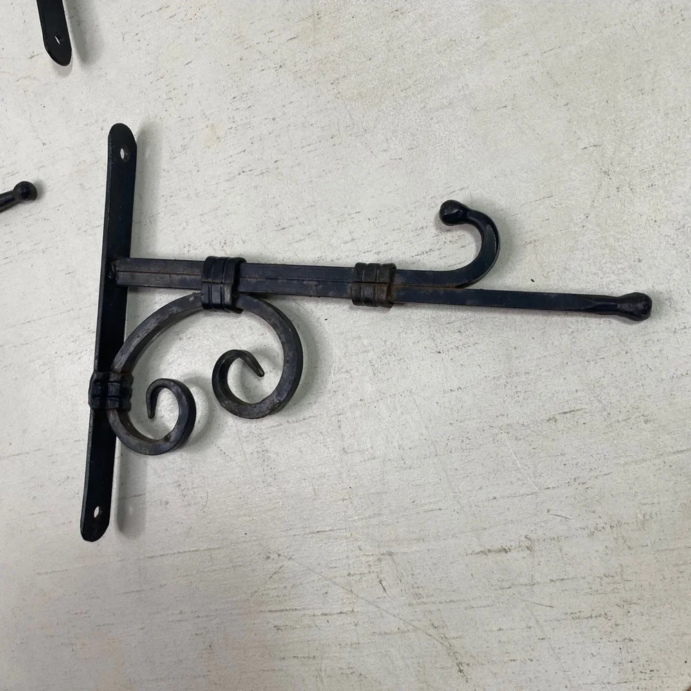 Vintage Wrought Iron Scroll Hanging Plant Brackets Black Set of 4 9 Inch Depth